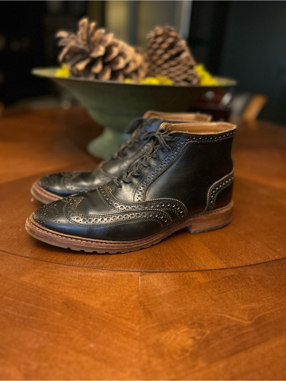Allen Edmonds Black Leather Wingtip Lace-Up Boots - Picture 3 of 7